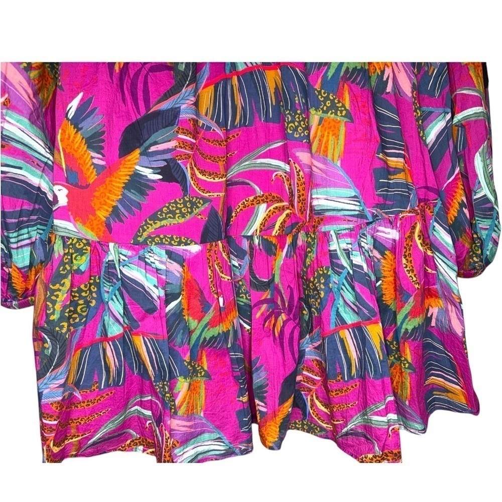 ▶️ Farm Rio ◀️ Tropical Rainbows Macaws Puff Sleeve Mini Dress 🦜 - Picture 9 of 16